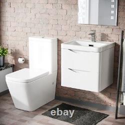 500mm White Wall Hung Vanity Basin Unit & Square Rimless Toilet Emere