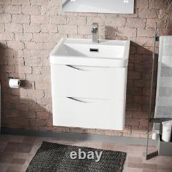 500mm White Wall Hung Vanity Basin Unit & Square Rimless Toilet Emere