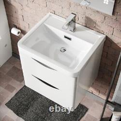 500mm White Wall Hung Vanity Basin Unit & Square Rimless Toilet Emere