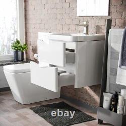 500mm White Wall Hung Vanity Basin Unit & Square Rimless Toilet Emere