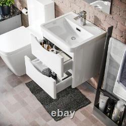 500mm White Wall Hung Vanity Basin Unit & Square Rimless Toilet Emere