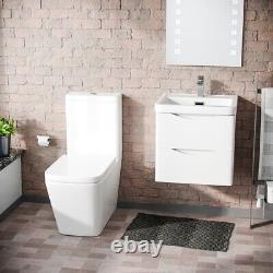 500mm White Wall Hung Vanity Basin Unit & Square Rimless Toilet Emere