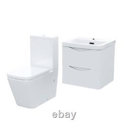 500mm White Wall Hung Vanity Basin Unit & Square Rimless Toilet Emere