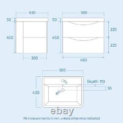 500mm White Wall Hung Vanity Basin Unit & Square Rimless Toilet Emere