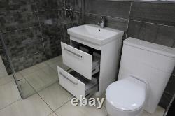 50cm White Bathroom Vanity Unit With Ceramic Basin Small Standing Sink Storage