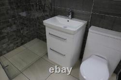 50cm White Bathroom Vanity Unit With Ceramic Basin Small Standing Sink Storage