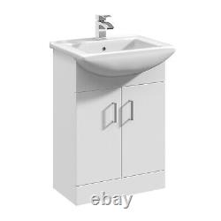 550mm 2-Door Basin Vanity Unit Square Sink Gloss White Bathroom Soft Close