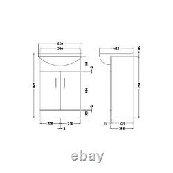 550mm 2-Door Basin Vanity Unit Square Sink Gloss White Bathroom Soft Close