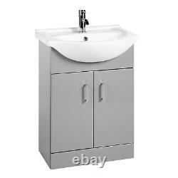 550mm Bathroom Basin Sink Vanity Unit Floor Standing Gloss Grey Storage Cabinet