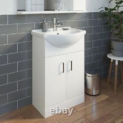 550mm Bathroom Vanity Unit & Basin Sink Floorstanding Gloss White Tap and Waste