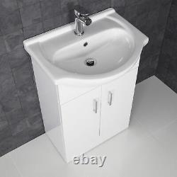 550mm Bathroom Vanity Unit & Basin Sink Gloss White Floorstanding Tap + Waste