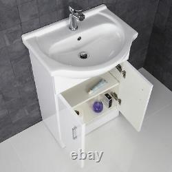 550mm Bathroom Vanity Unit & Basin Sink Gloss White Floorstanding Tap + Waste