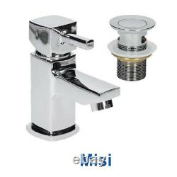 550mm Bathroom Vanity Unit & Basin Sink Gloss White Floorstanding Tap + Waste