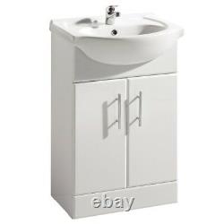 550mm Bathroom Vanity Unit Ceramic Basin Sink Gloss White Doors 550V