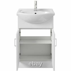 550mm Floorstanding Bathroom Vanity Unit & Basin Single Tap Hole White Gloss