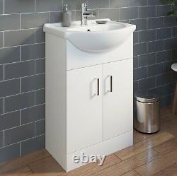 550mm Floorstanding Bathroom Vanity Unit & Basin Sink Gloss White Tap + Waste
