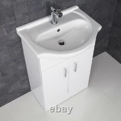 550mm Freestanding Bathroom Vanity Unit Basin Sink White Tap & Waste Bundle