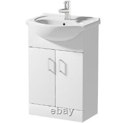 550mm Freestanding Bathroom Vanity Unit Basin Sink White Tap & Waste Bundle