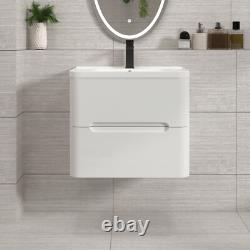 600/700/800 Bathroom Vanity Unit Storage Cabinet Ceramic Basin Sink Gloss White