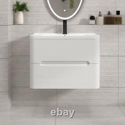 600/700/800 Bathroom Vanity Unit Storage Cabinet Ceramic Basin Sink Gloss White