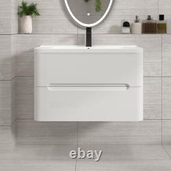 600/700/800 Bathroom Vanity Unit Storage Cabinet Ceramic Basin Sink Gloss White