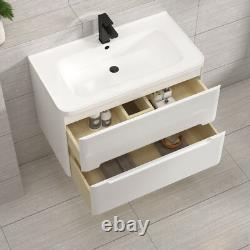 600/700/800 Bathroom Vanity Unit Storage Cabinet Ceramic Basin Sink Gloss White