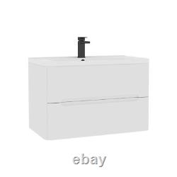 600/700/800 Bathroom Vanity Unit Storage Cabinet Ceramic Basin Sink Gloss White