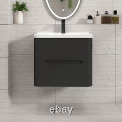 600/700/800 Bathroom Vanity Unit Storage Cabinet Ceramic Basin Sink Matt Black