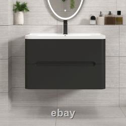 600/700/800 Bathroom Vanity Unit Storage Cabinet Ceramic Basin Sink Matt Black