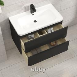 600/700/800 Bathroom Vanity Unit Storage Cabinet Ceramic Basin Sink Matt Black