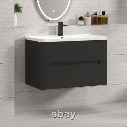 600/700/800 Bathroom Vanity Unit Storage Cabinet Ceramic Basin Sink Matt Black