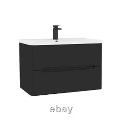 600/700/800 Bathroom Vanity Unit Storage Cabinet Ceramic Basin Sink Matt Black