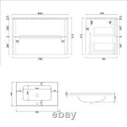 600/700/800 Bathroom Vanity Unit Storage Cabinet Ceramic Basin Sink Matt Black