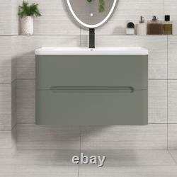 600/700/800 Bathroom Vanity Unit Storage Cabinet Ceramic Basin Sink Matt Green