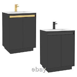 600/800mm Bathroom Vanity Unit Sink Basin Black Floor Standing Wall Hung Cabinet