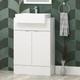 600 Floor Standing Bathroom Vanity Unit Gloss White 2 Door Semi Recessed Basin