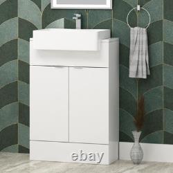 600 Floor Standing Bathroom Vanity Unit Gloss White 2 Door Semi Recessed Basin