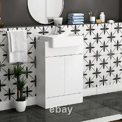 600 Floor Standing Bathroom Vanity Unit Gloss White 2 Door Semi Recessed Basin