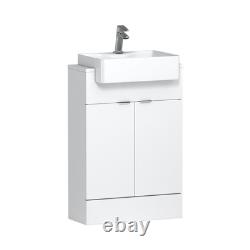 600 Floor Standing Bathroom Vanity Unit Gloss White 2 Door Semi Recessed Basin