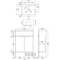 600 Floor Standing Bathroom Vanity Unit Gloss White 2 Door Semi Recessed Basin