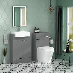 600 Floor Standing Bathroom Vanity Unit Grey Gloss 2 Door Semi Recessed Basin