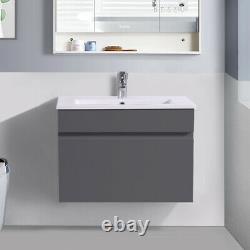 600 mm Bathroom Basin Sink Vanity Unit Wall Hung Storage Gloss Grey Furniture