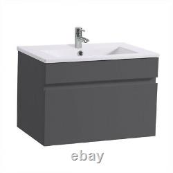 600 mm Bathroom Basin Sink Vanity Unit Wall Hung Storage Gloss Grey Furniture