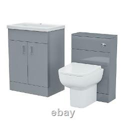 600 mm Light Grey Vanity Cabinet with Basin Sink & WC Toilet Pan Unit Suite