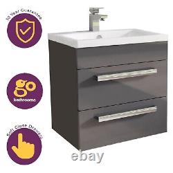 600mm Anthracite Newton Vanity Unit Ceramic Sink Bathroom Wall Hung Furniture