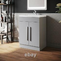 600mm Bathroom Basin Sink Vanity Unit Floor Standing Gloss Grey Storage Cabinet