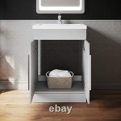 600mm Bathroom Basin Sink Vanity Unit Floor Standing Gloss Grey Storage Cabinet