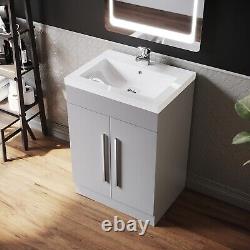 600mm Bathroom Basin Sink Vanity Unit Floor Standing Gloss Grey Storage Cabinet