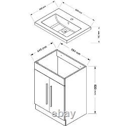 600mm Bathroom Basin Sink Vanity Unit Floor Standing Gloss Grey Storage Cabinet