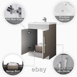 600mm Bathroom Basin Sink Vanity Unit Floor Standing Gloss Grey Storage Cabinet